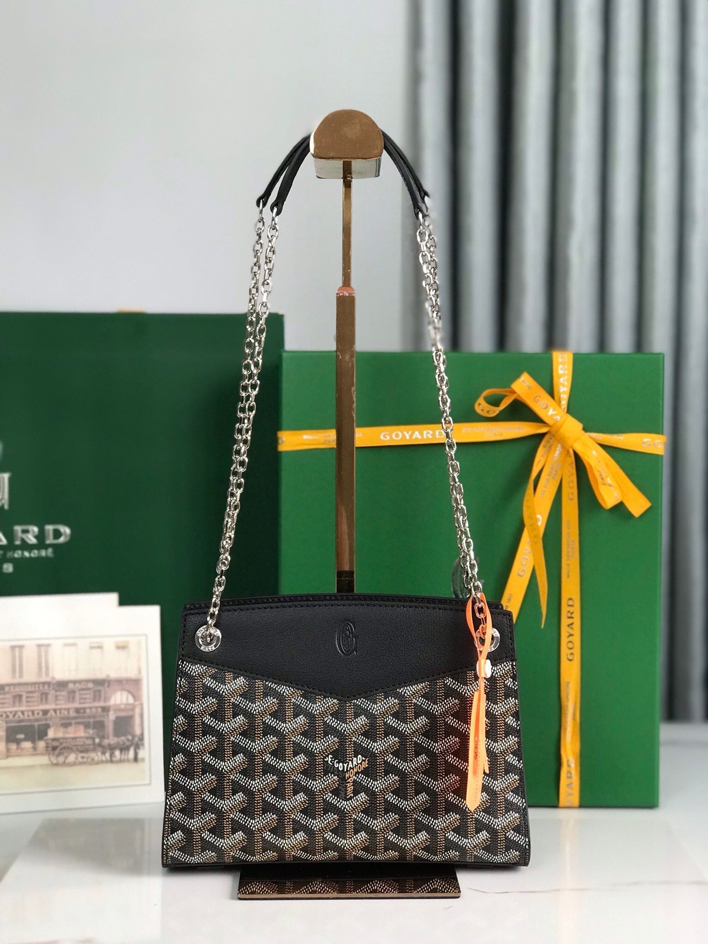 MINI SAC ROUETTE STRUCTURÉ 21 EN TOILE GOYARDINE NOIRE ET CUIR DE VEAU