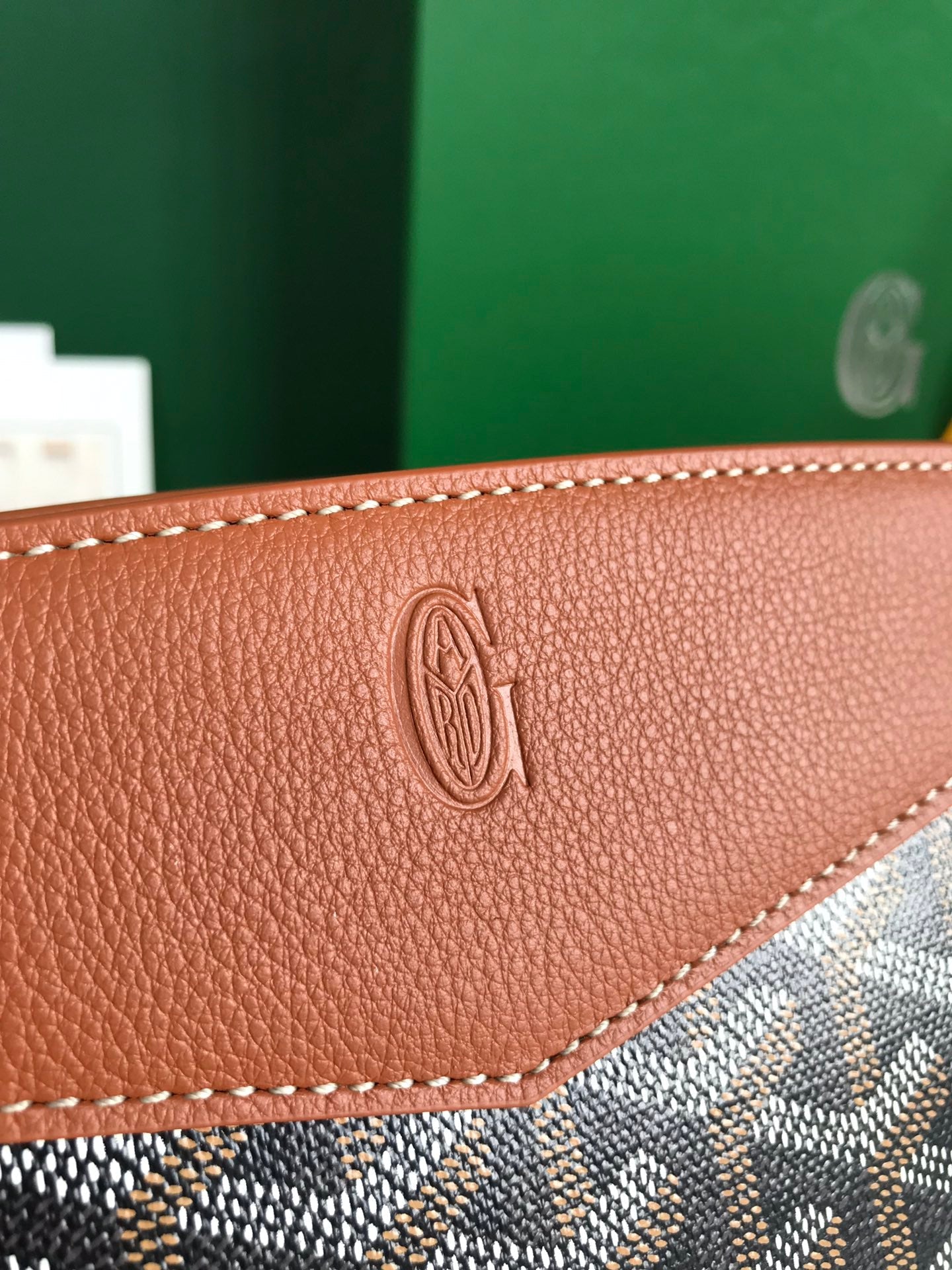 MINI SAC ROUETTE STRUCTURÉ 21 EN TOILE GOYARDINE NOIRE ET CUIR DE VEAU TAN