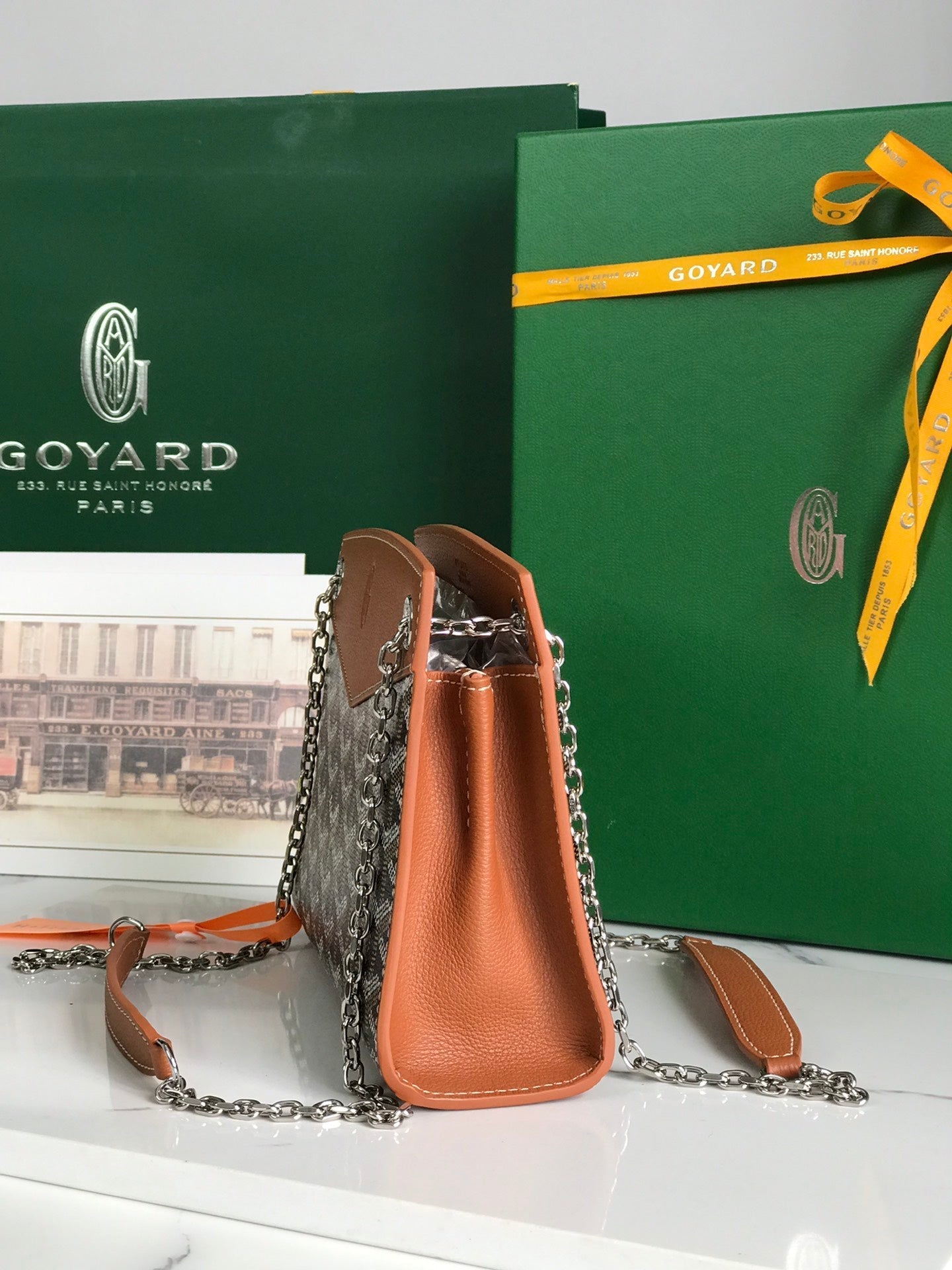 MINI SAC ROUETTE STRUCTURÉ 21 EN TOILE GOYARDINE NOIRE ET CUIR DE VEAU TAN