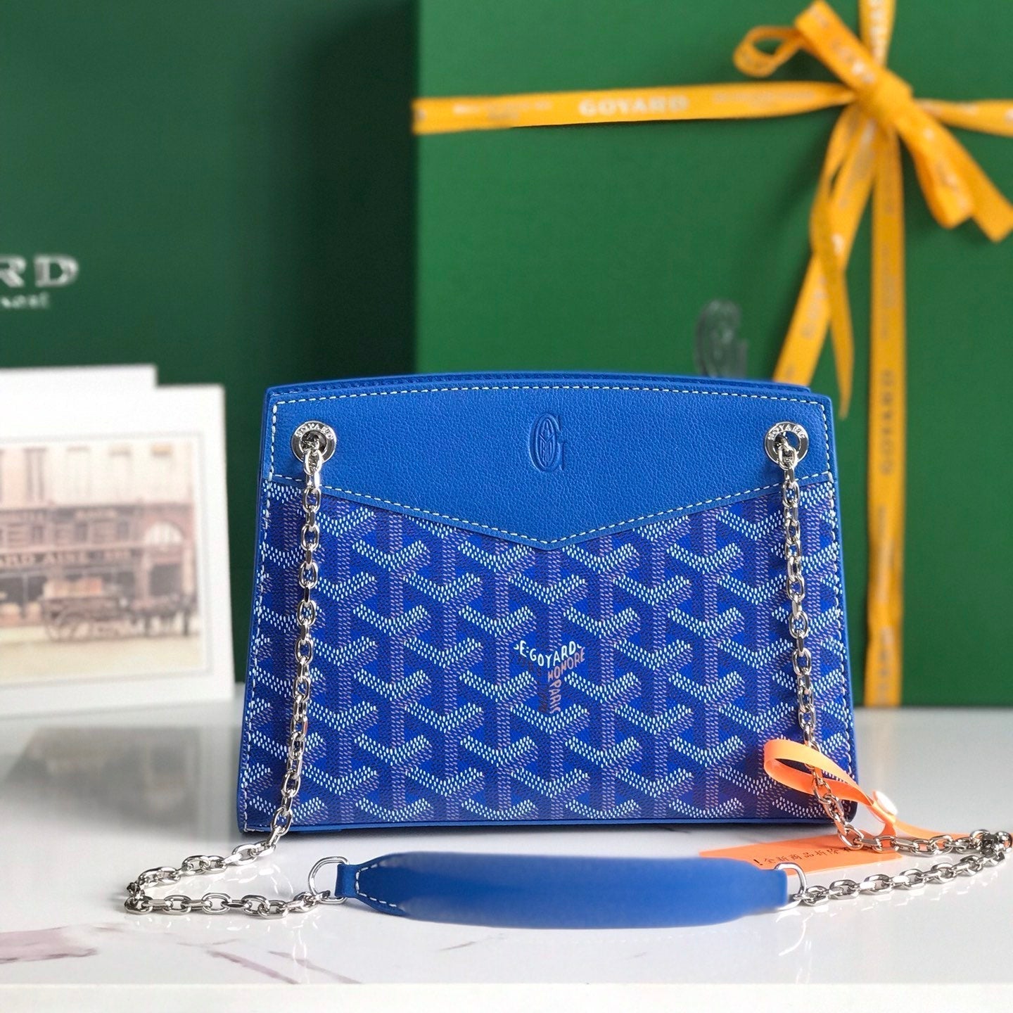 MINI SAC ROUETTE STRUCTURÉ 21 EN TOILE GOYARDINE BLEU SAPHIR ET CUIR DE VEAU