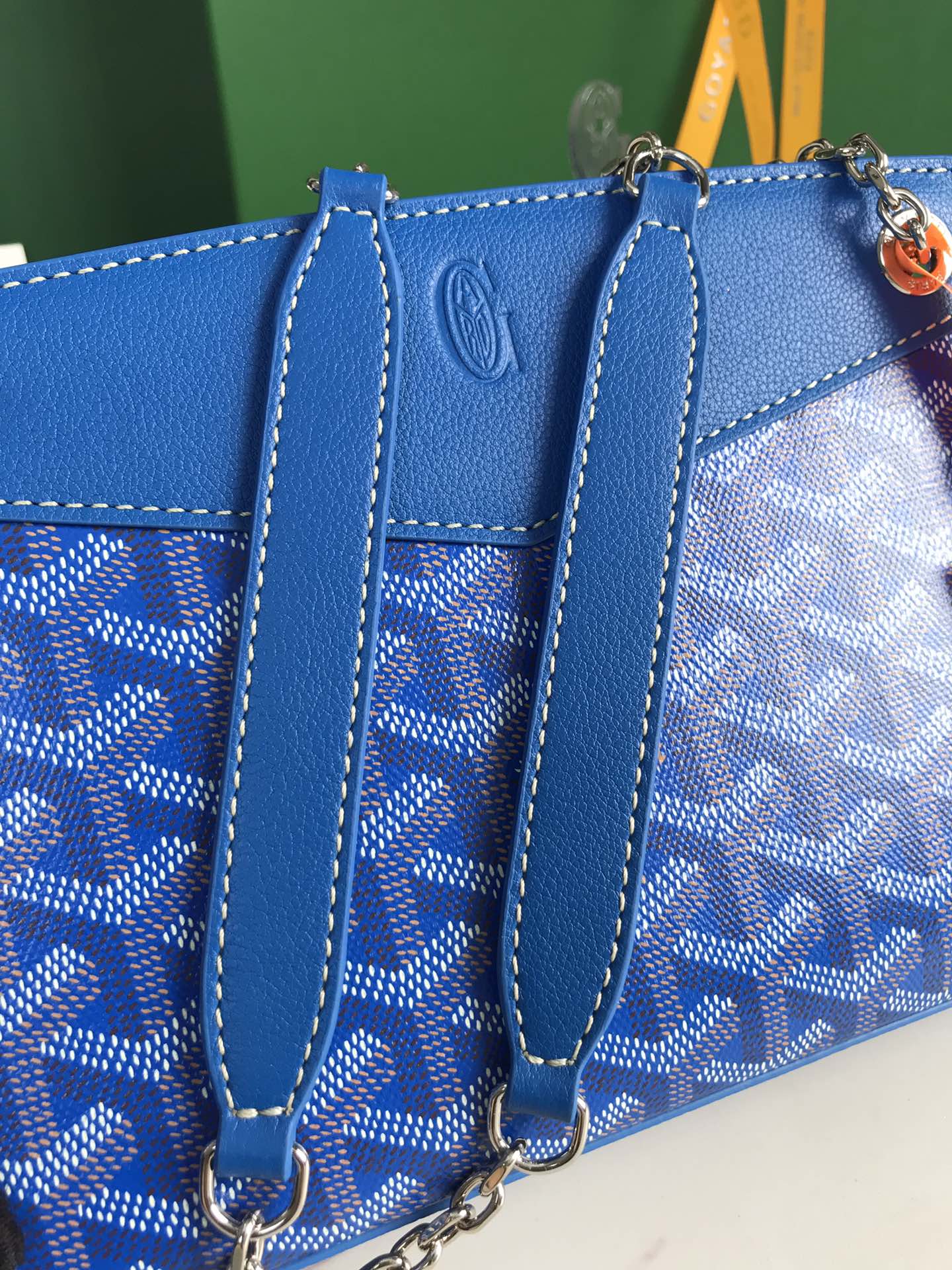 MINI SAC ROUETTE STRUCTURÉ 21 EN TOILE GOYARDINE BLEU SAPHIR ET CUIR DE VEAU