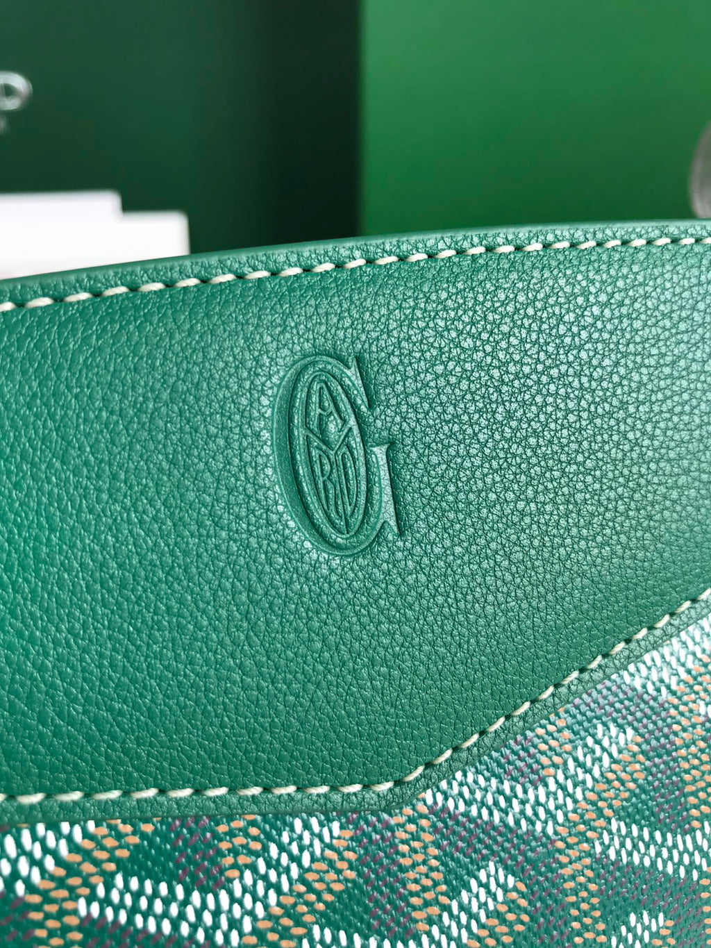MINI SAC ROUETTE STRUCTURÉ 21 EN TOILE GOYARDINE VERTE ET CUIR DE VEAU