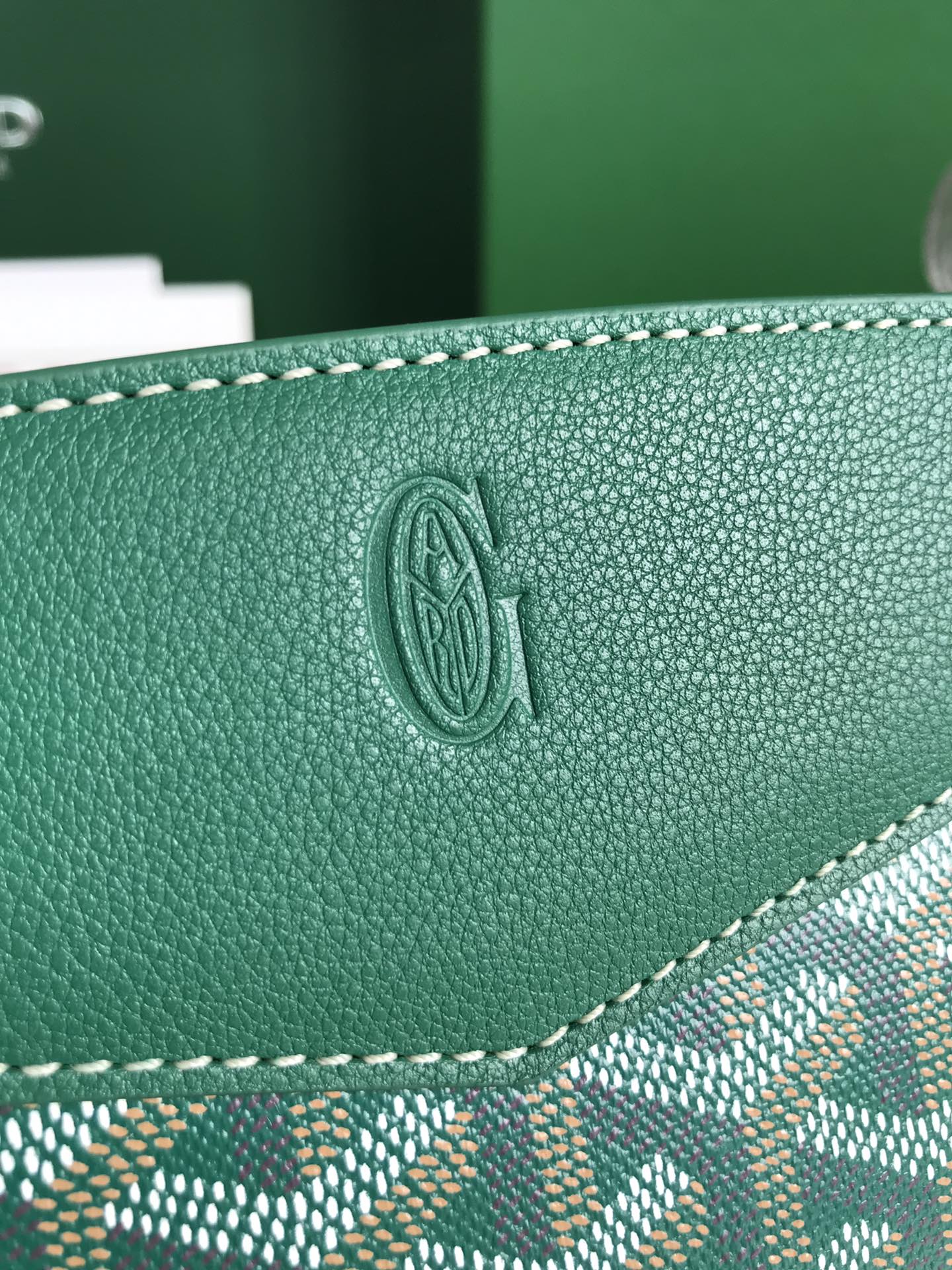 MINI SAC ROUETTE STRUCTURÉ 21 EN TOILE GOYARDINE VERTE ET CUIR DE VEAU
