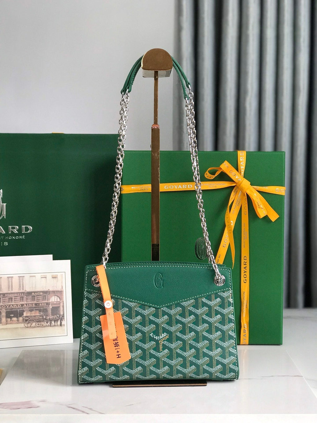 MINI SAC ROUETTE STRUCTURÉ 21 EN TOILE GOYARDINE VERTE ET CUIR DE VEAU