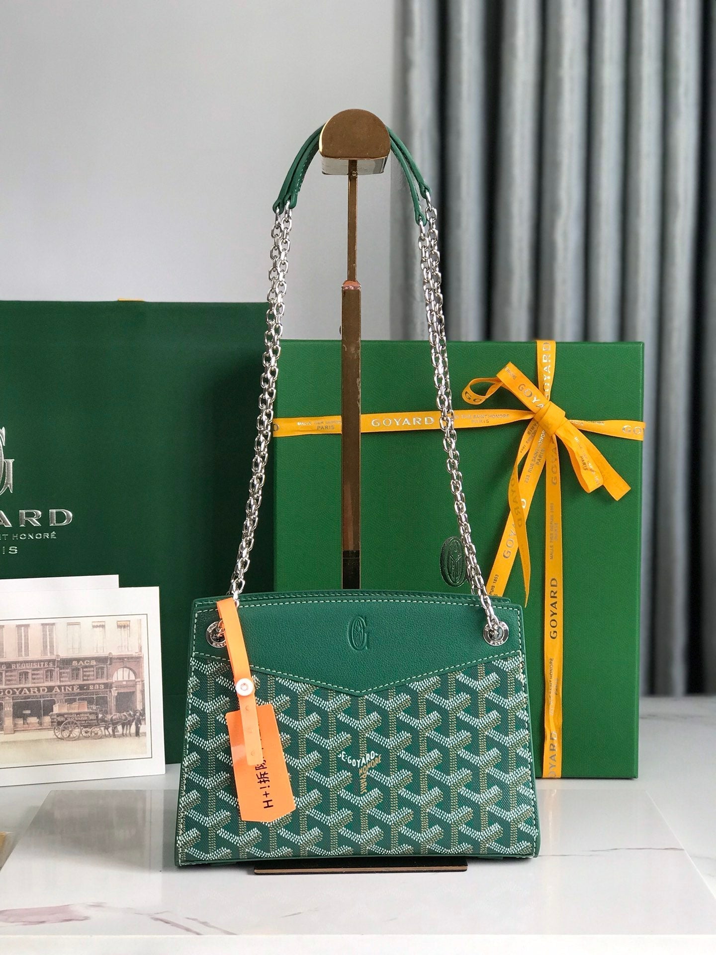 MINI SAC ROUETTE STRUCTURÉ 21 EN TOILE GOYARDINE VERTE ET CUIR DE VEAU