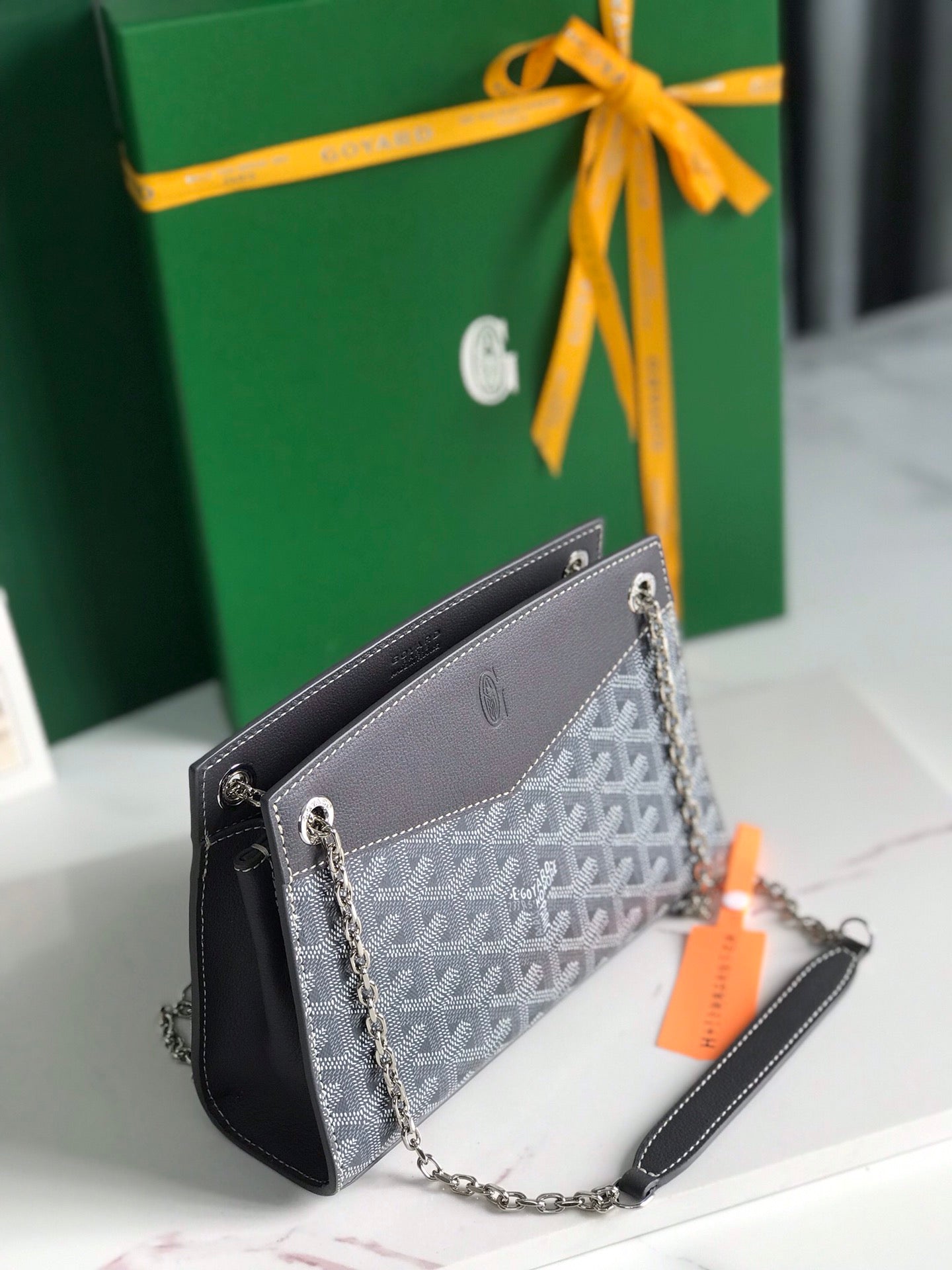SAC ROUETTE STRUCTURÉ MINI 21 EN TOILE GOYARDINE GRIS NOIR ET CUIR DE VEAU
