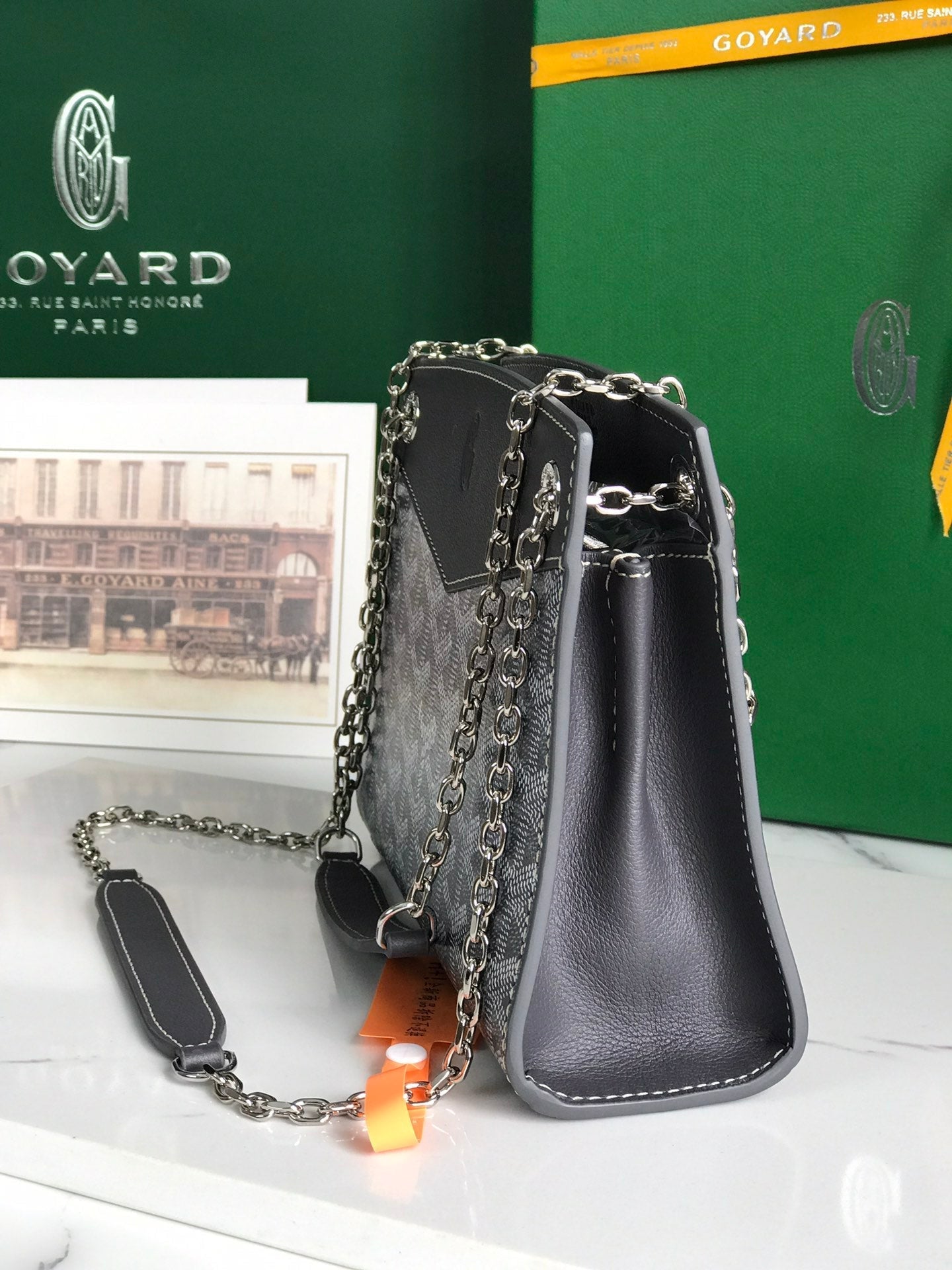 SAC ROUETTE STRUCTURÉ MINI 21 EN TOILE GOYARDINE GRIS NOIR ET CUIR DE VEAU