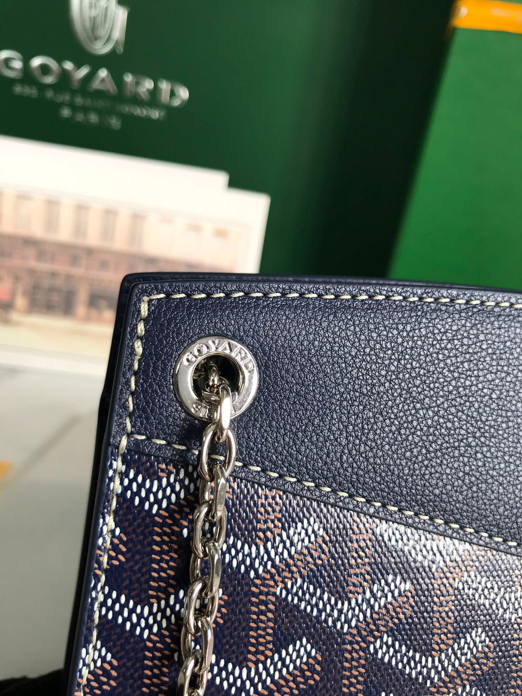 MINI SAC ROUETTE STRUCTURÉ 21 EN TOILE GOYARDINE ET CUIR DE VEAU BLEU MARINE