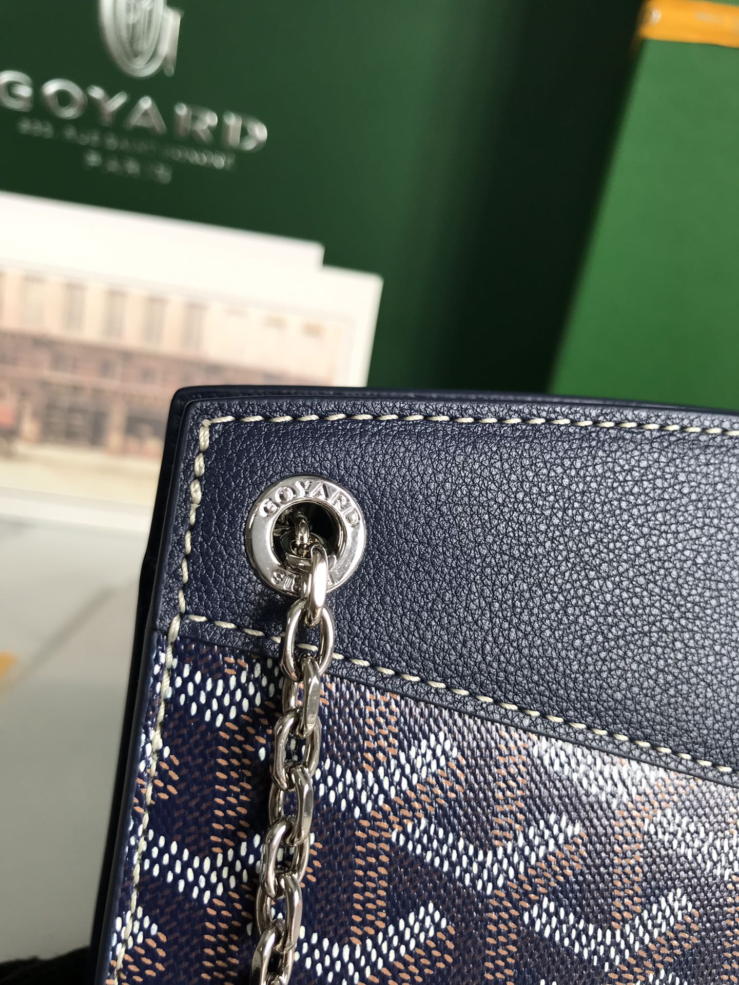 MINI SAC ROUETTE STRUCTURÉ 21 EN TOILE GOYARDINE ET CUIR DE VEAU BLEU MARINE