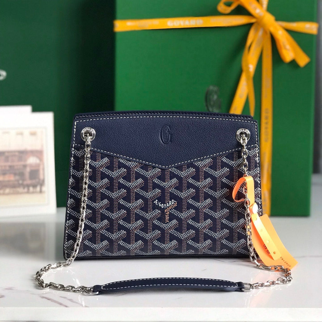 MINI SAC ROUETTE STRUCTURÉ 21 EN TOILE GOYARDINE ET CUIR DE VEAU BLEU MARINE