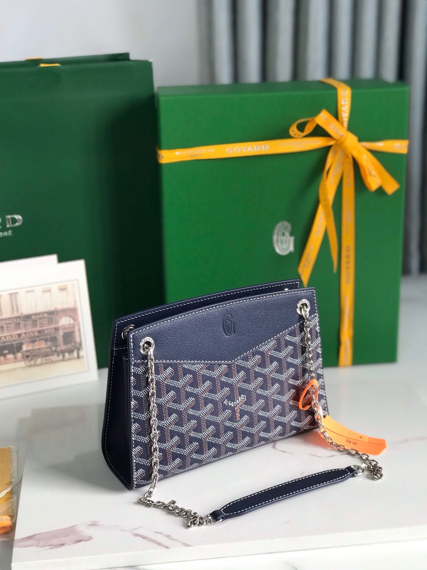 MINI SAC ROUETTE STRUCTURÉ 21 EN TOILE GOYARDINE ET CUIR DE VEAU BLEU MARINE