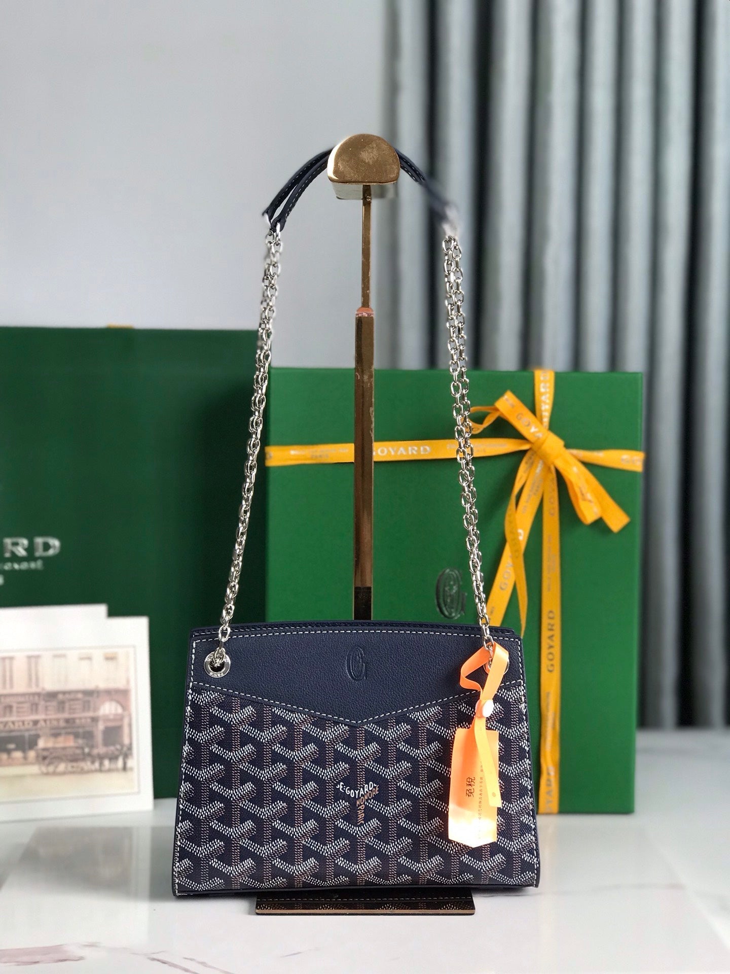 MINI SAC ROUETTE STRUCTURÉ 21 EN TOILE GOYARDINE ET CUIR DE VEAU BLEU MARINE