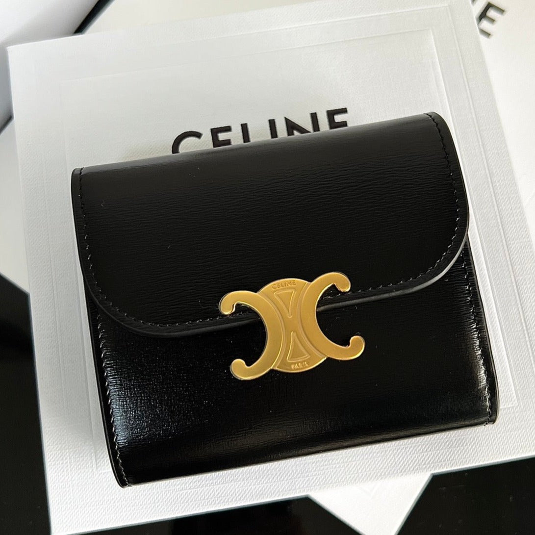 PORTEFEUILLE TRIOMPHE 10 EN CUIR DE VEAU NOIR