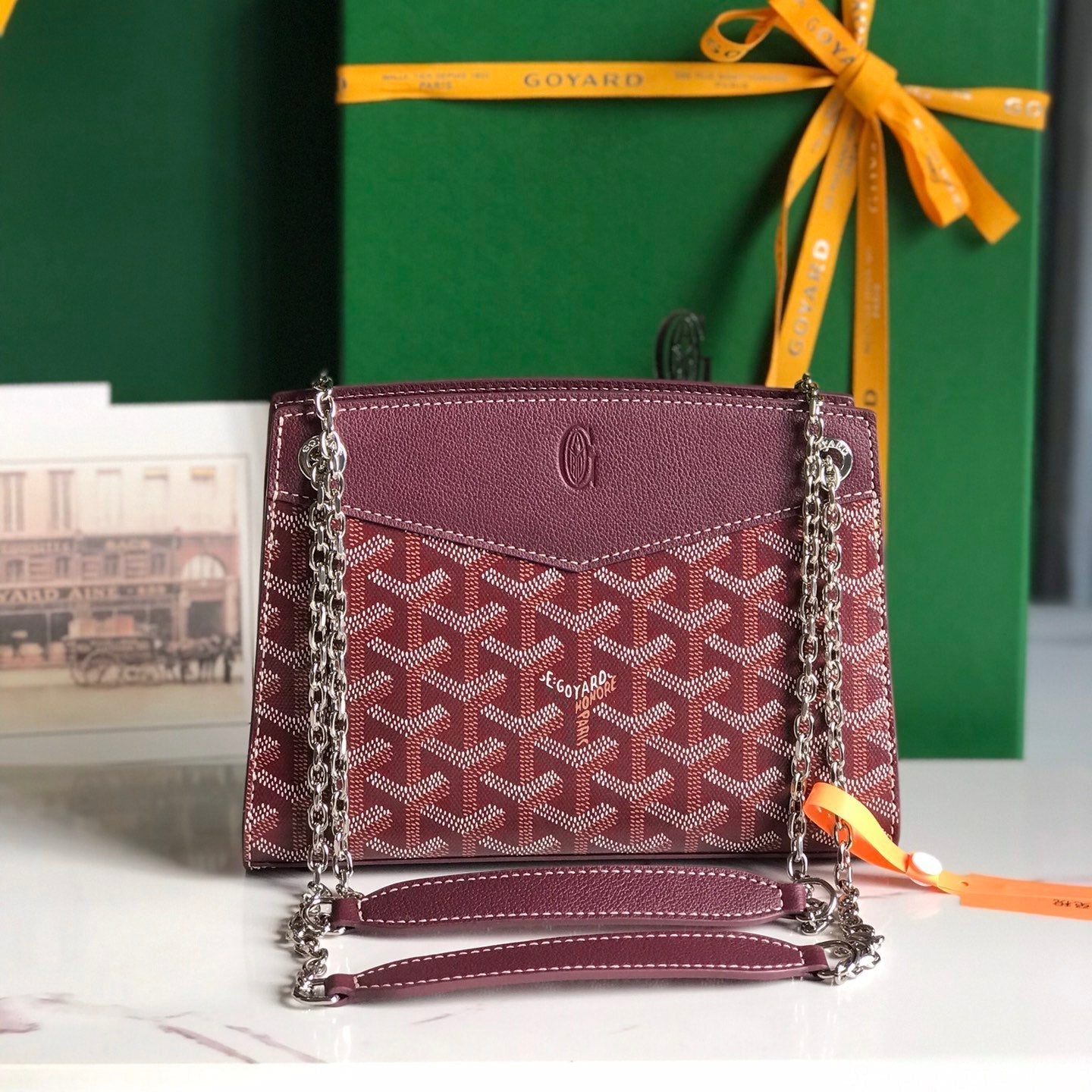 MINI SAC ROUETTE STRUCTURÉ 21 EN TOILE GOYARDINE VIN ET CUIR DE VEAU