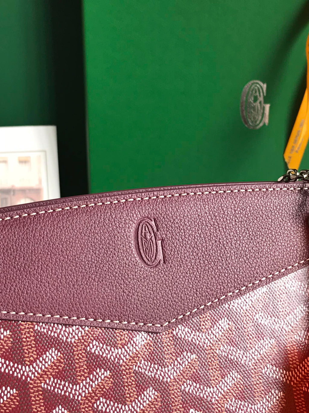 MINI SAC ROUETTE STRUCTURÉ 21 EN TOILE GOYARDINE VIN ET CUIR DE VEAU