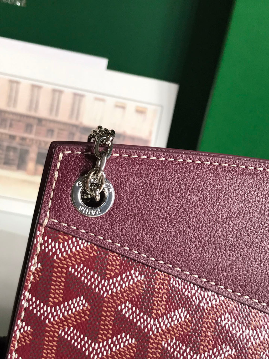 MINI SAC ROUETTE STRUCTURÉ 21 EN TOILE GOYARDINE VIN ET CUIR DE VEAU