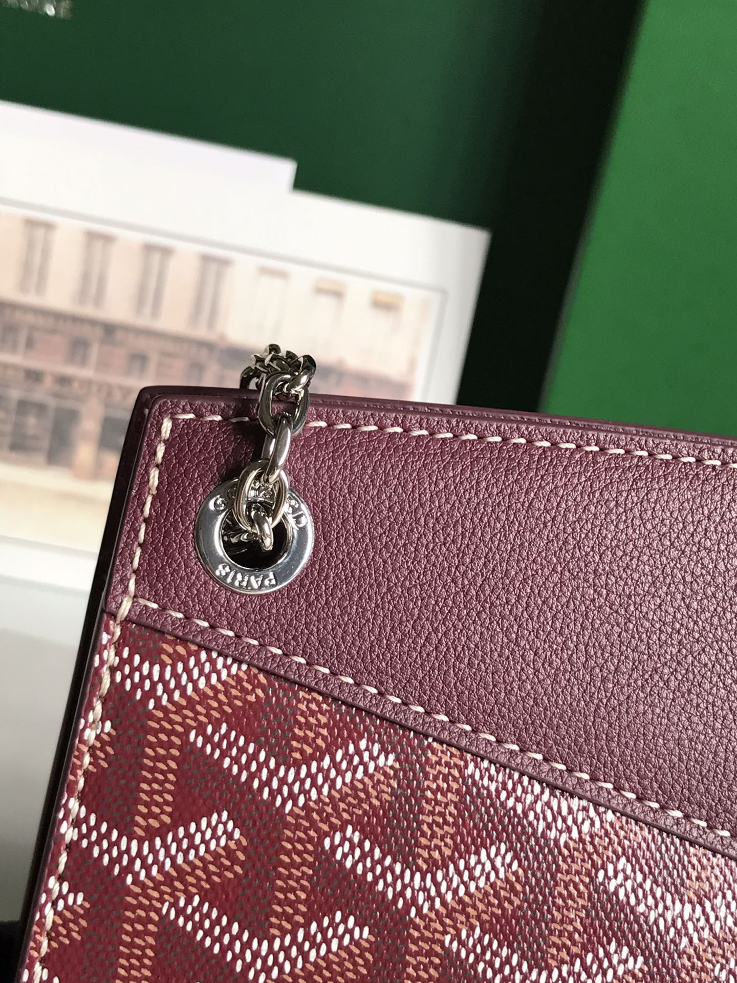 MINI SAC ROUETTE STRUCTURÉ 21 EN TOILE GOYARDINE VIN ET CUIR DE VEAU