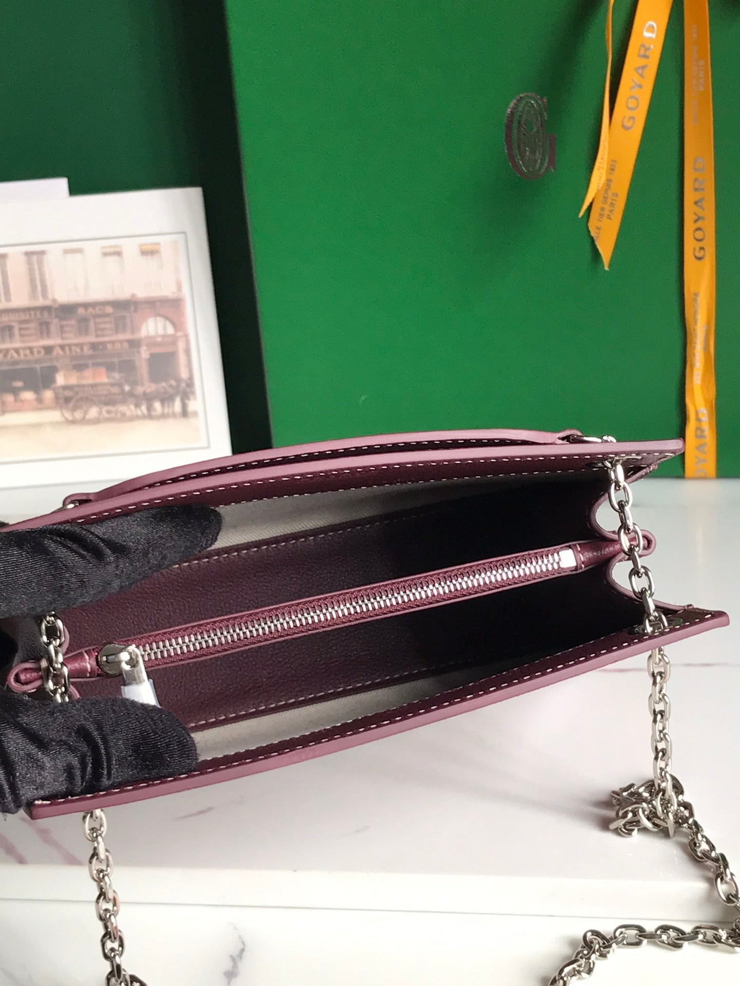 MINI SAC ROUETTE STRUCTURÉ 21 EN TOILE GOYARDINE VIN ET CUIR DE VEAU