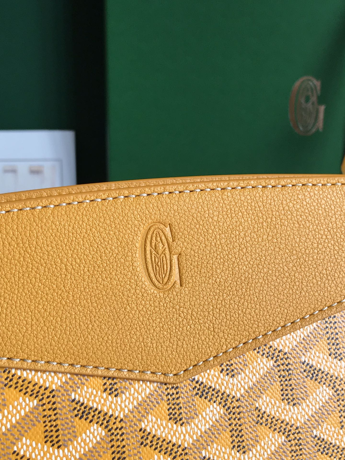 MINI SAC ROUETTE STRUCTURÉ 21 EN TOILE GOYARDINE JAUNE ET CUIR DE VEAU