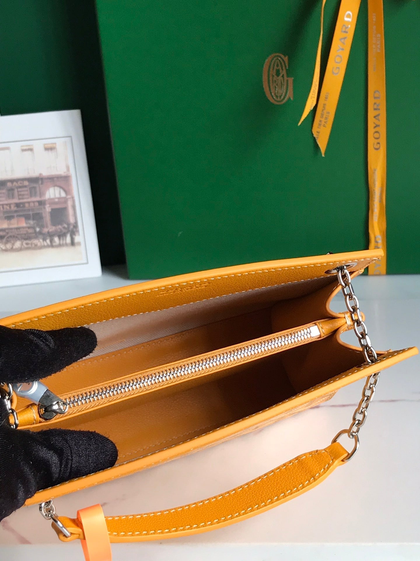 MINI SAC ROUETTE STRUCTURÉ 21 EN TOILE GOYARDINE JAUNE ET CUIR DE VEAU