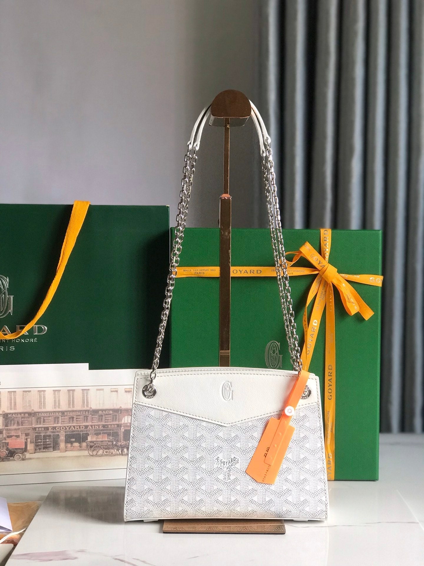 MINI SAC ROUETTE STRUCTURÉ 21 EN TOILE GOYARDINE BLANCHE ET CUIR DE VEAU