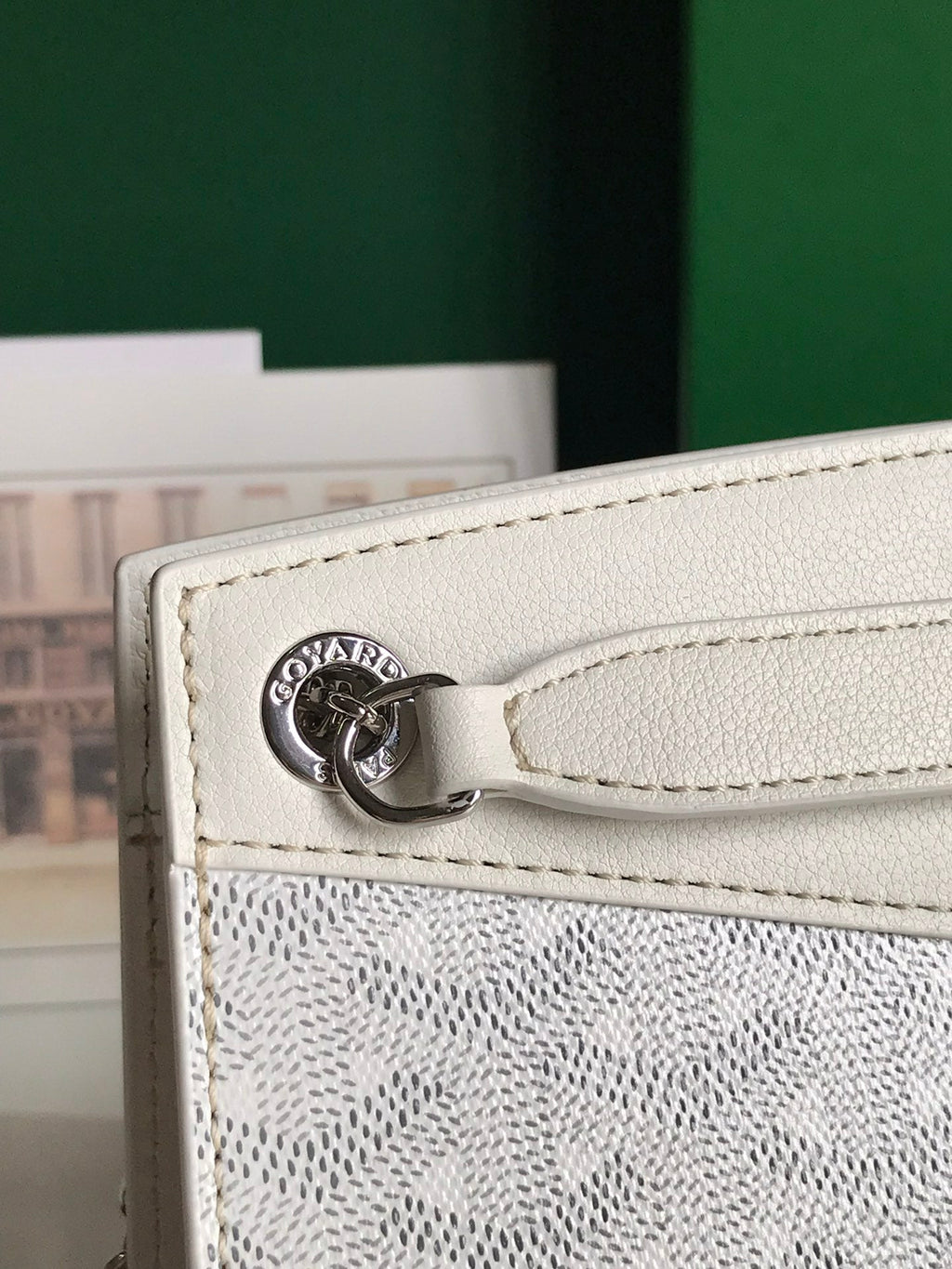 MINI SAC ROUETTE STRUCTURÉ 21 EN TOILE GOYARDINE BLANCHE ET CUIR DE VEAU