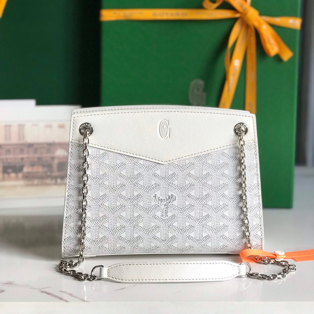 MINI SAC ROUETTE STRUCTURÉ 21 EN TOILE GOYARDINE BLANCHE ET CUIR DE VEAU