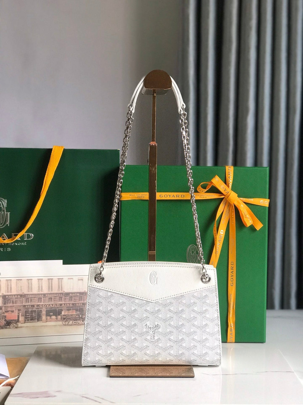 MINI SAC ROUETTE STRUCTURÉ 21 EN TOILE GOYARDINE BLANCHE ET CUIR DE VEAU