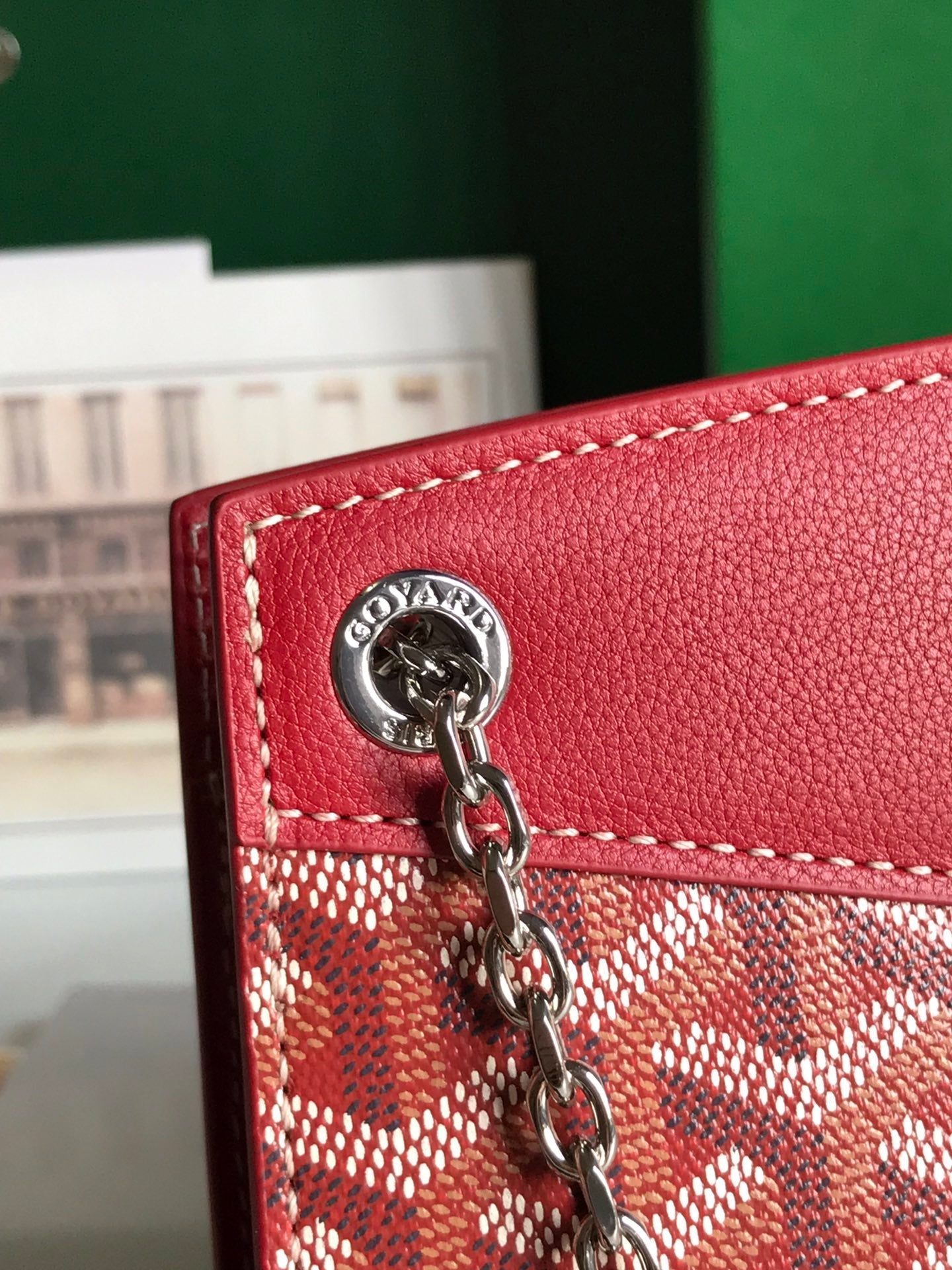 SAC ROUETTE STRUCTURÉ MINI 21 EN TOILE GOYARDINE ROUGE CLASSIQUE ET CUIR DE VEAU