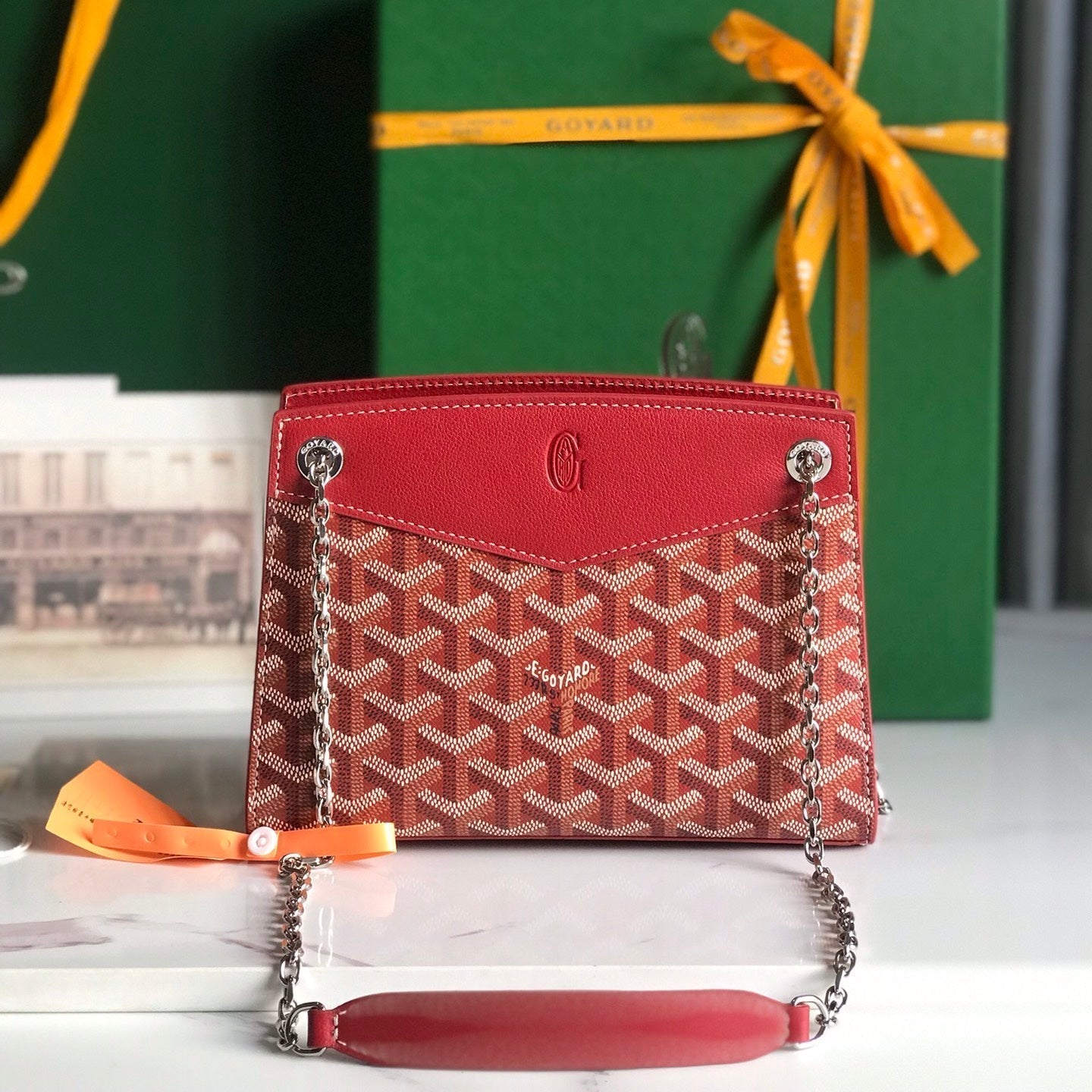 SAC ROUETTE STRUCTURÉ MINI 21 EN TOILE GOYARDINE ROUGE CLASSIQUE ET CUIR DE VEAU