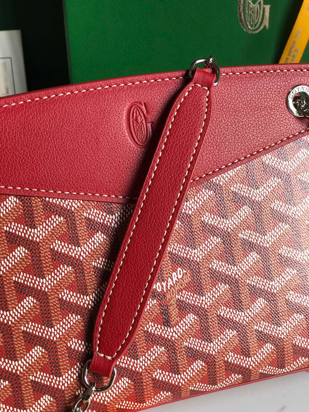 SAC ROUETTE STRUCTURÉ MINI 21 EN TOILE GOYARDINE ROUGE CLASSIQUE ET CUIR DE VEAU