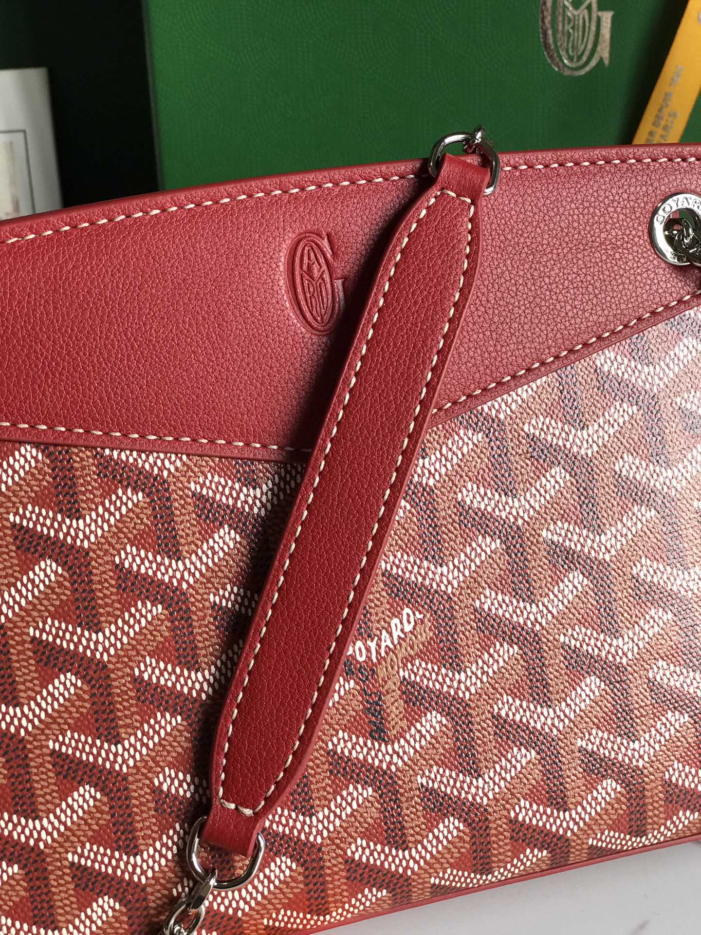 SAC ROUETTE STRUCTURÉ MINI 21 EN TOILE GOYARDINE ROUGE CLASSIQUE ET CUIR DE VEAU