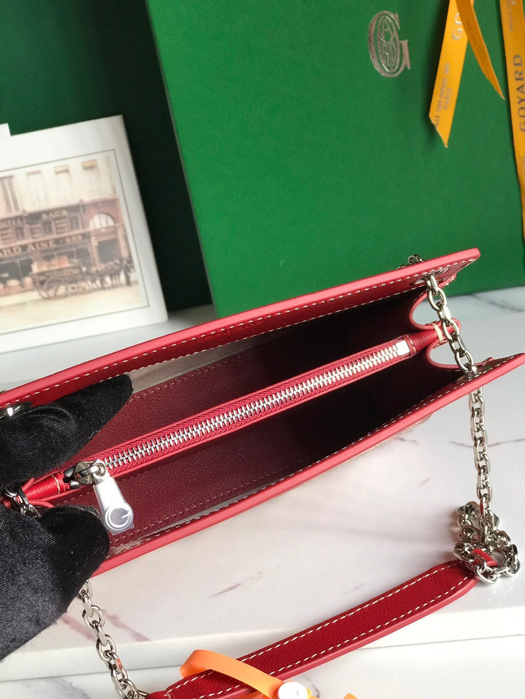 SAC ROUETTE STRUCTURÉ MINI 21 EN TOILE GOYARDINE ROUGE CLASSIQUE ET CUIR DE VEAU