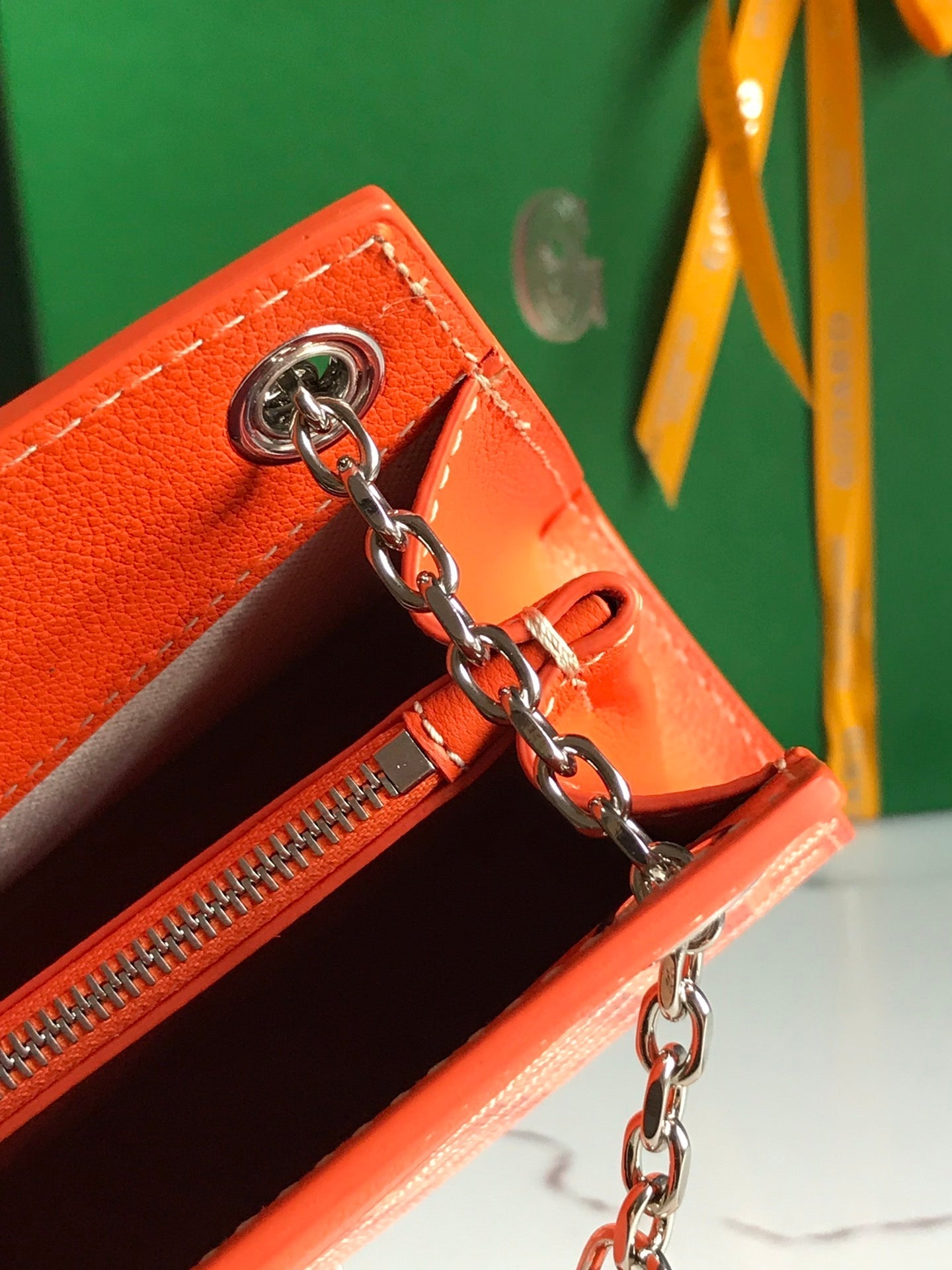 MINI SAC ROUETTE STRUCTURÉ 21 EN TOILE GOYARDINE ORANGE ET CUIR DE VEAU