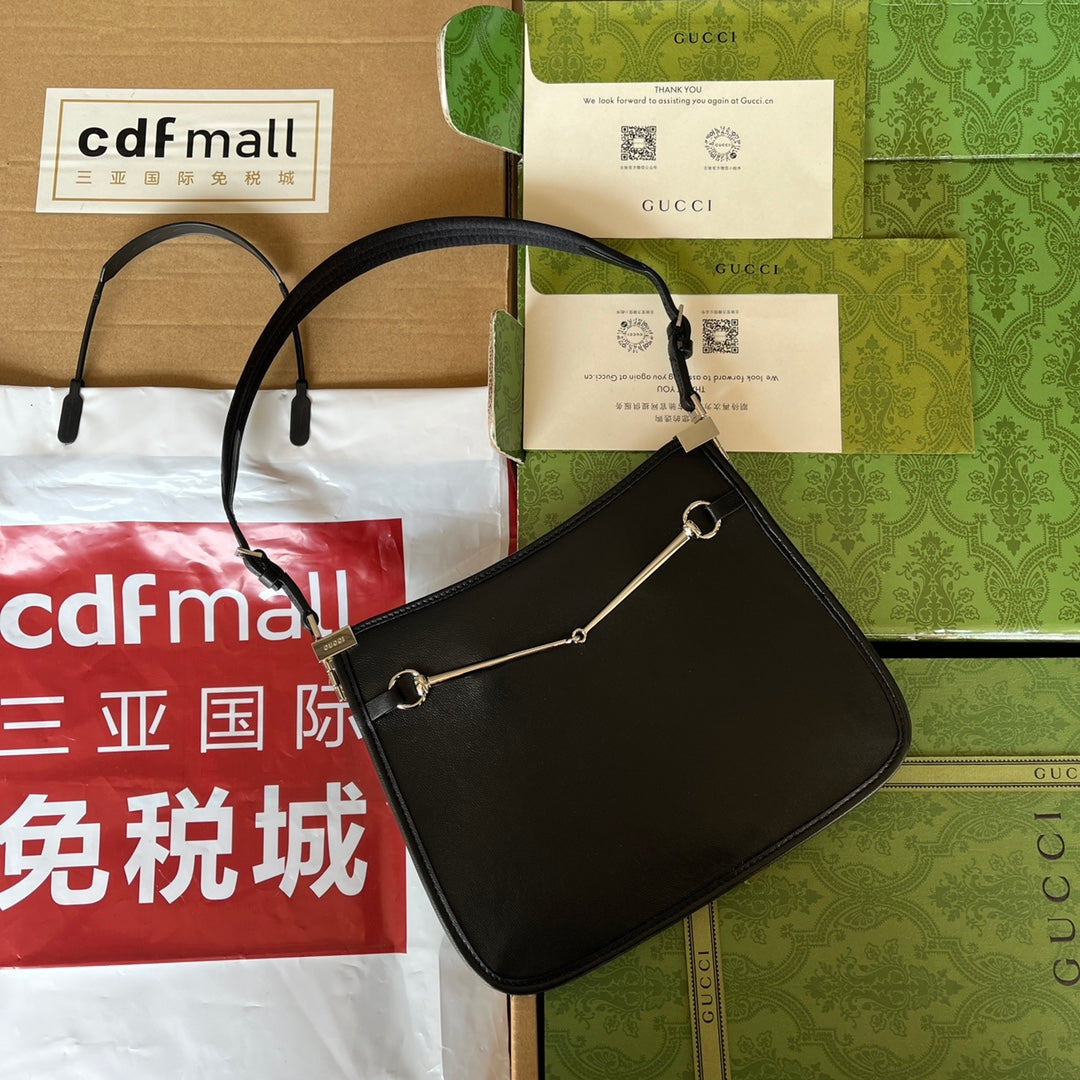 PETIT SAC À BANDOULIÈRE SLIM HORSEBIT 23 EN CUIR DE VEAU NOIR ACIER PALLADIUM