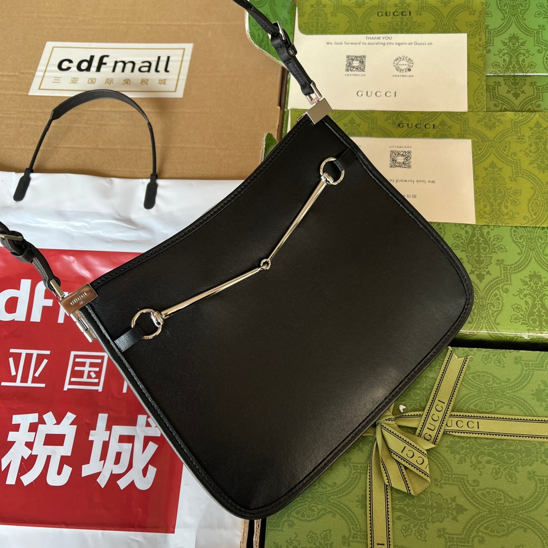 PETIT SAC À BANDOULIÈRE SLIM HORSEBIT 23 EN CUIR DE VEAU NOIR ACIER PALLADIUM