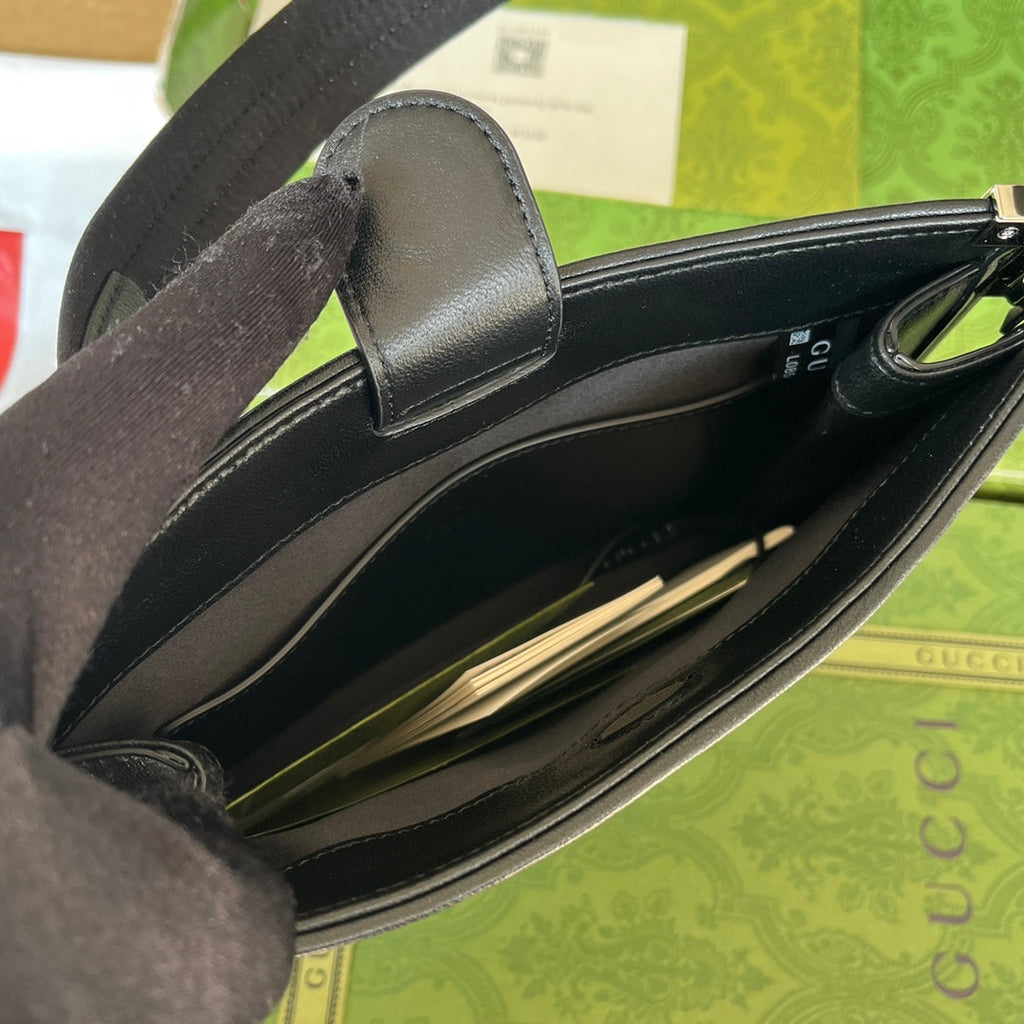 PETIT SAC À BANDOULIÈRE SLIM HORSEBIT 23 EN CUIR DE VEAU NOIR ACIER PALLADIUM