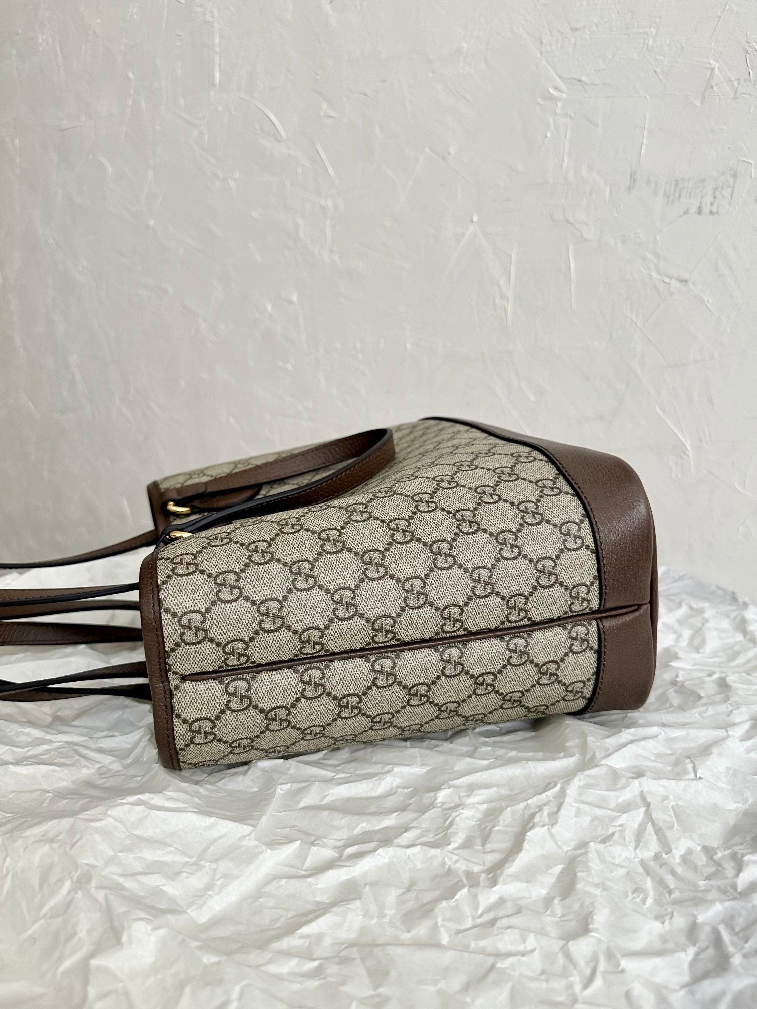 OPHIDIA PETIT SAC CABAS 31 TOILE BEIGE ET CUIR DE VEAU MARRON