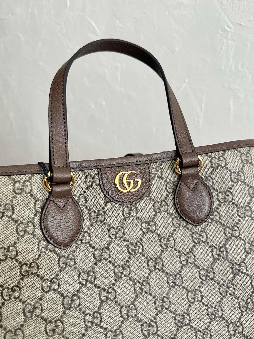 OPHIDIA PETIT SAC CABAS 31 TOILE BEIGE ET CUIR DE VEAU MARRON