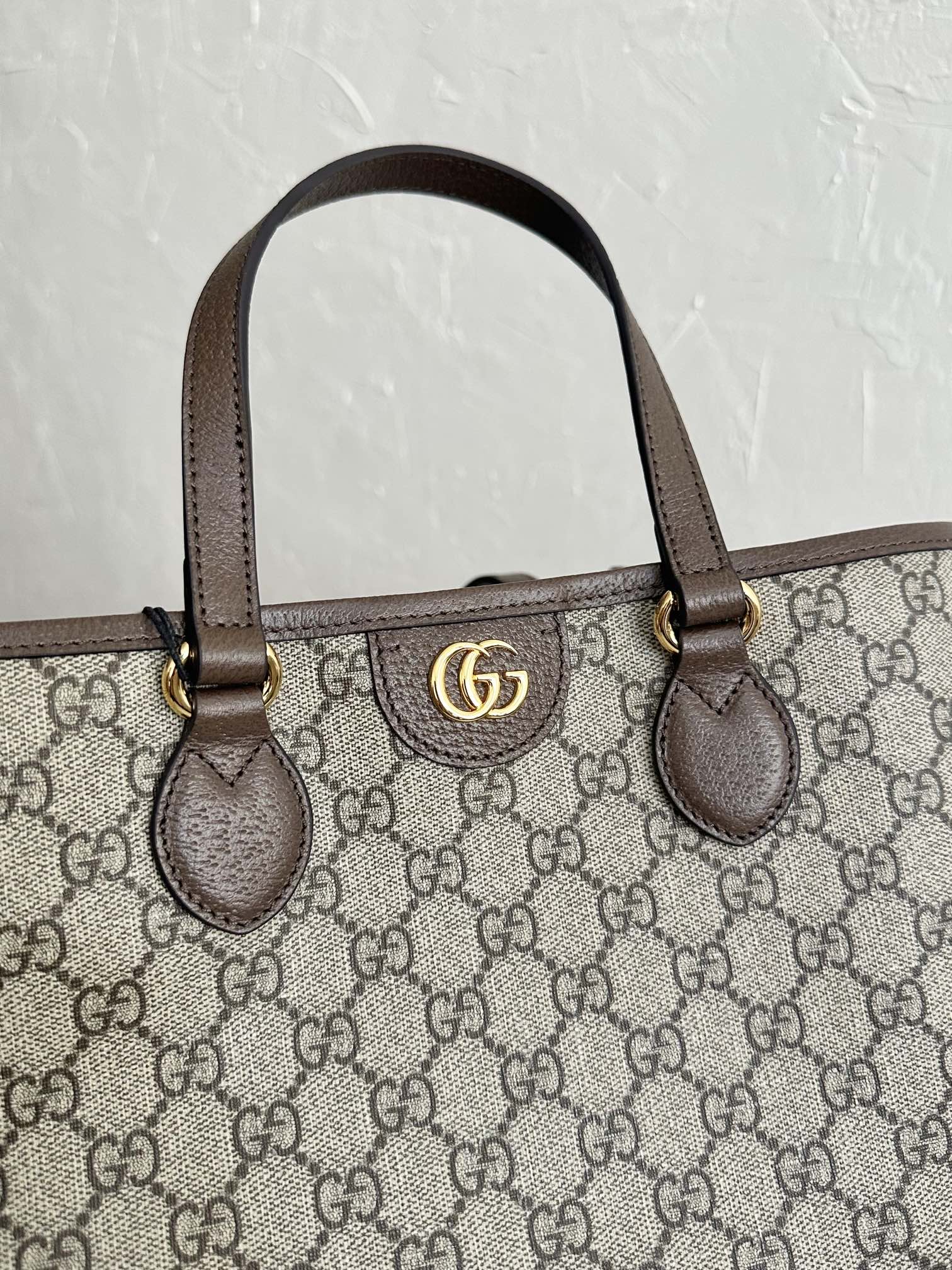 OPHIDIA PETIT SAC CABAS 31 TOILE BEIGE ET CUIR DE VEAU MARRON
