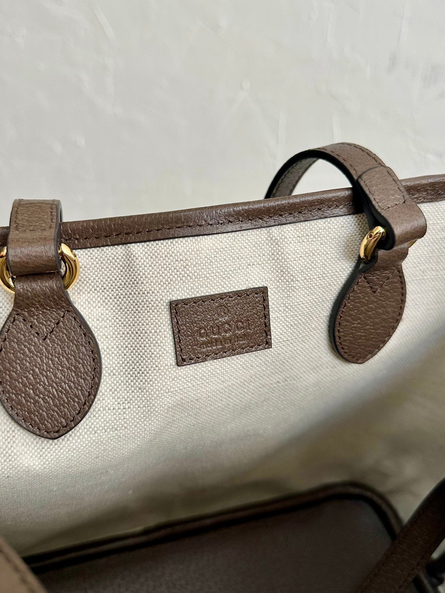 OPHIDIA PETIT SAC CABAS 31 TOILE BEIGE ET CUIR DE VEAU MARRON
