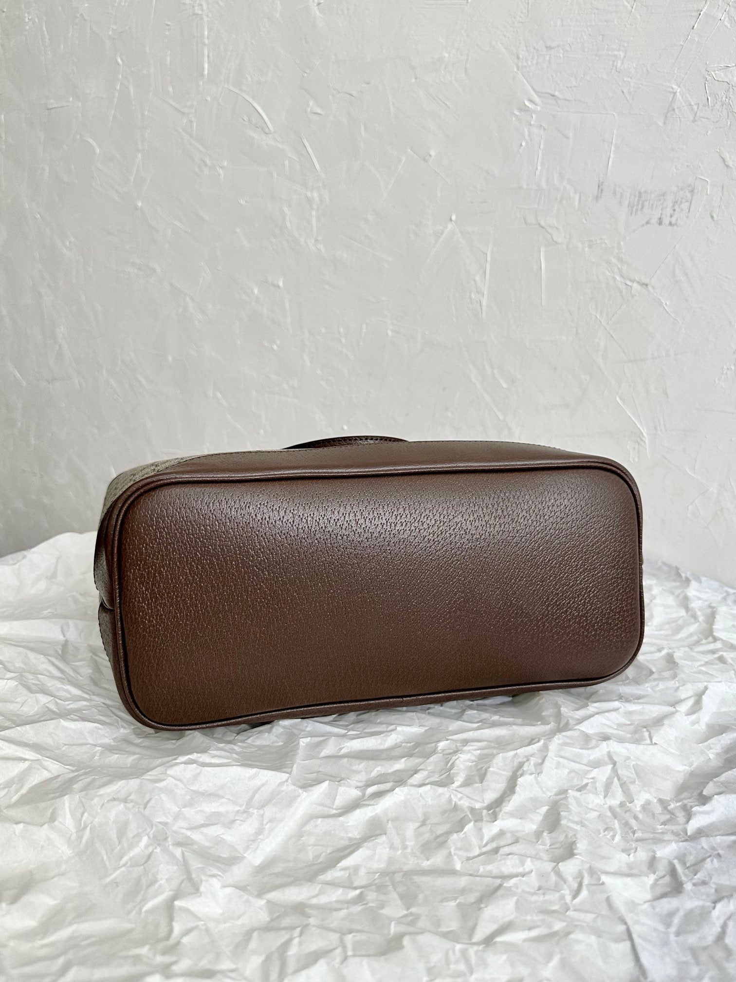 OPHIDIA PETIT SAC CABAS 31 TOILE BEIGE ET CUIR DE VEAU MARRON