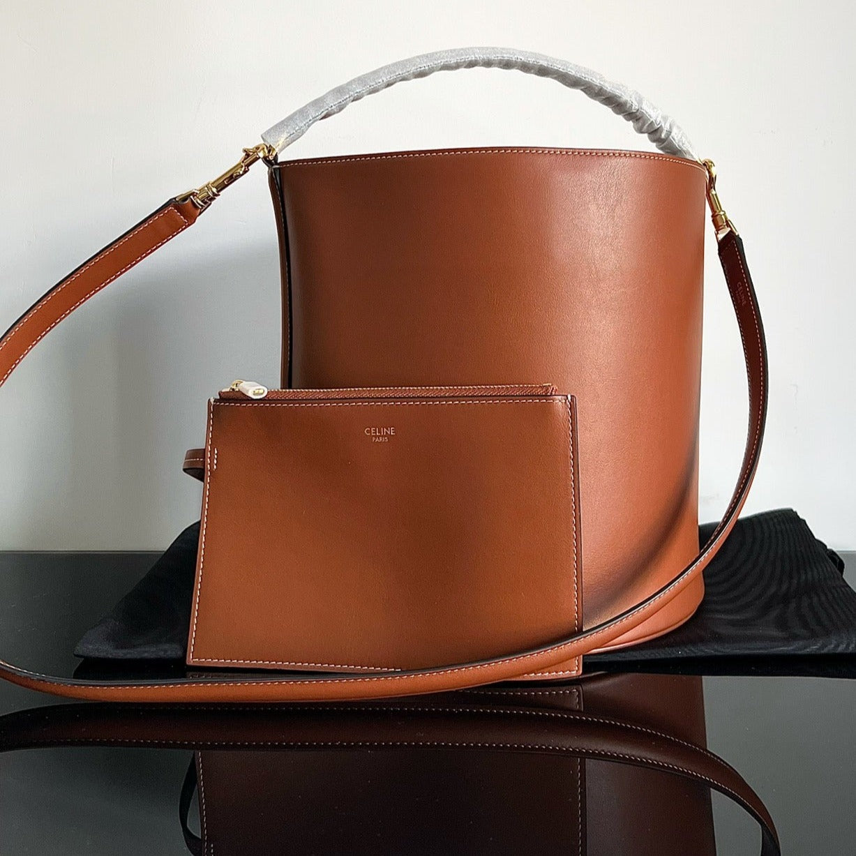 SAC SEAU EN LAINE 24 ORANGE ROUILLE CUIR DE VEAU ORIGINAL
