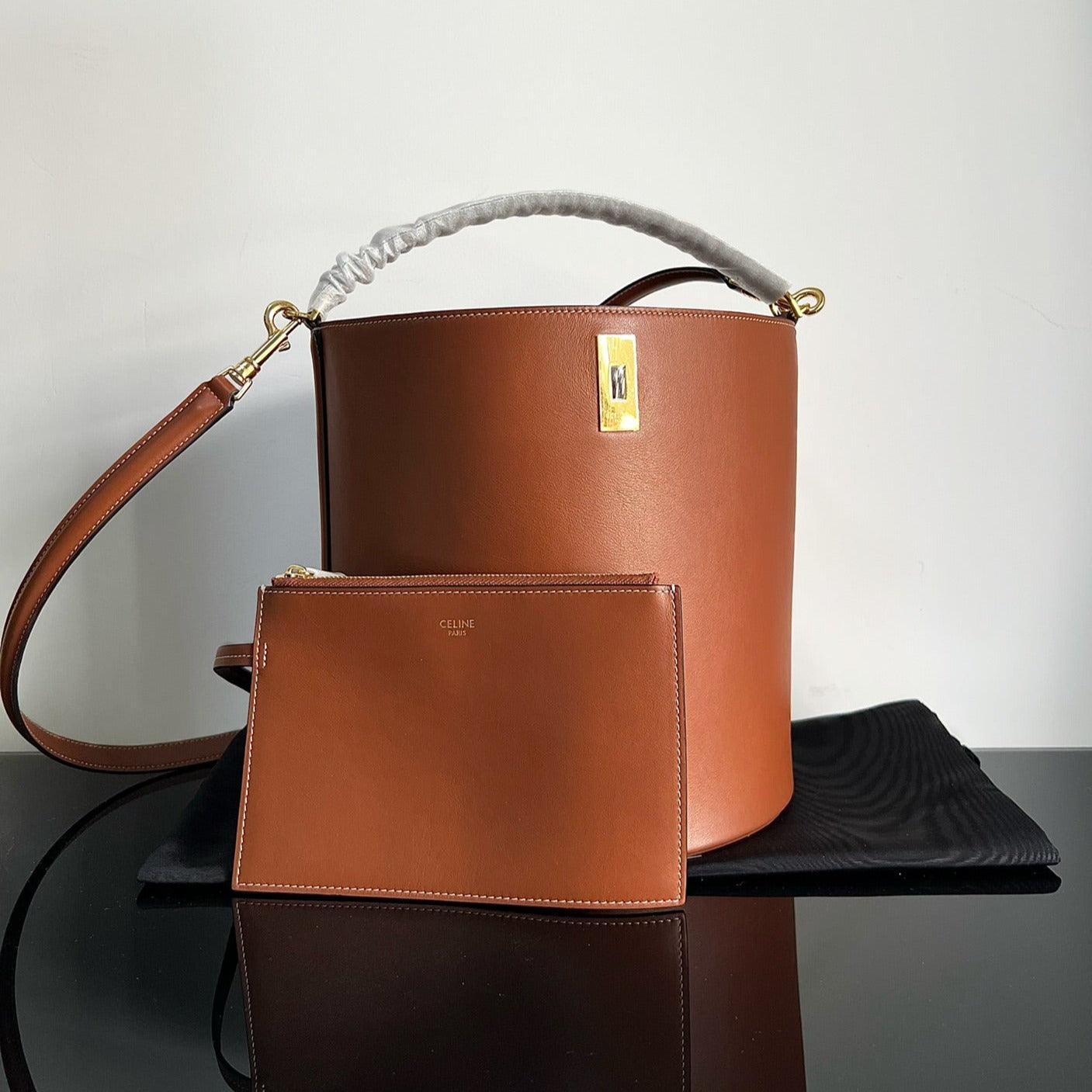 SAC SEAU EN LAINE 24 ORANGE ROUILLE CUIR DE VEAU ORIGINAL