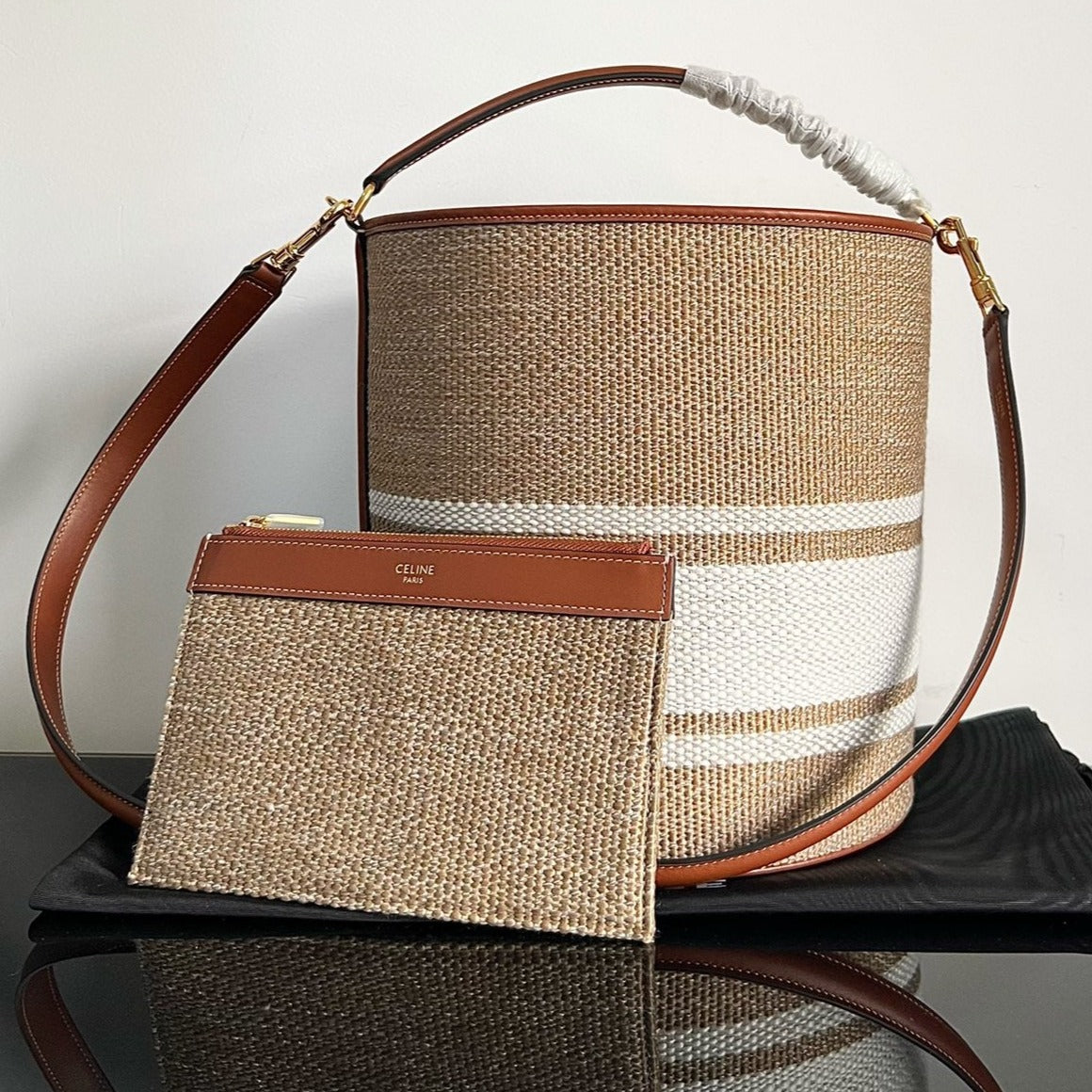 SAC SEAU EN LAINE 24 BEIGE CRÈME CUIR DE VEAU ORIGINAL