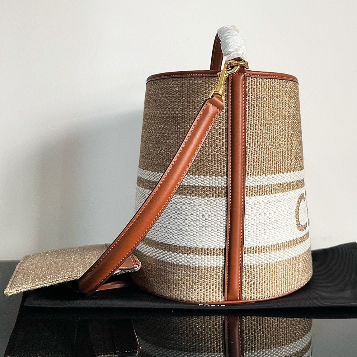 SAC SEAU EN LAINE 24 BEIGE CRÈME CUIR DE VEAU ORIGINAL