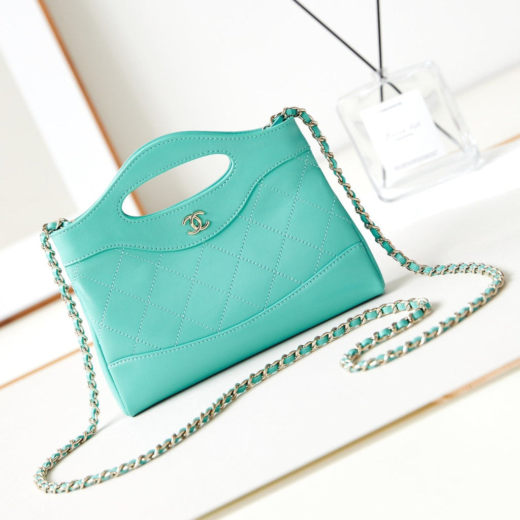CC 24S31 NANO SHOPPING BAG 17.5CM CLOUD BLUE LAMBSKIN GOLD HARDWARE