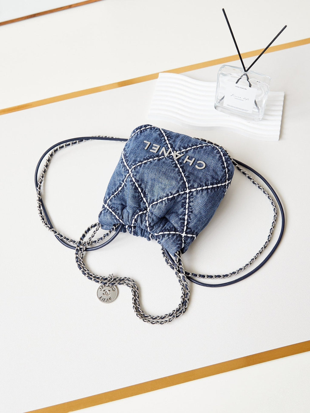 CC 22 MINI BACKPACK STITCHED BLUE DENIM SILVER HARDWARE