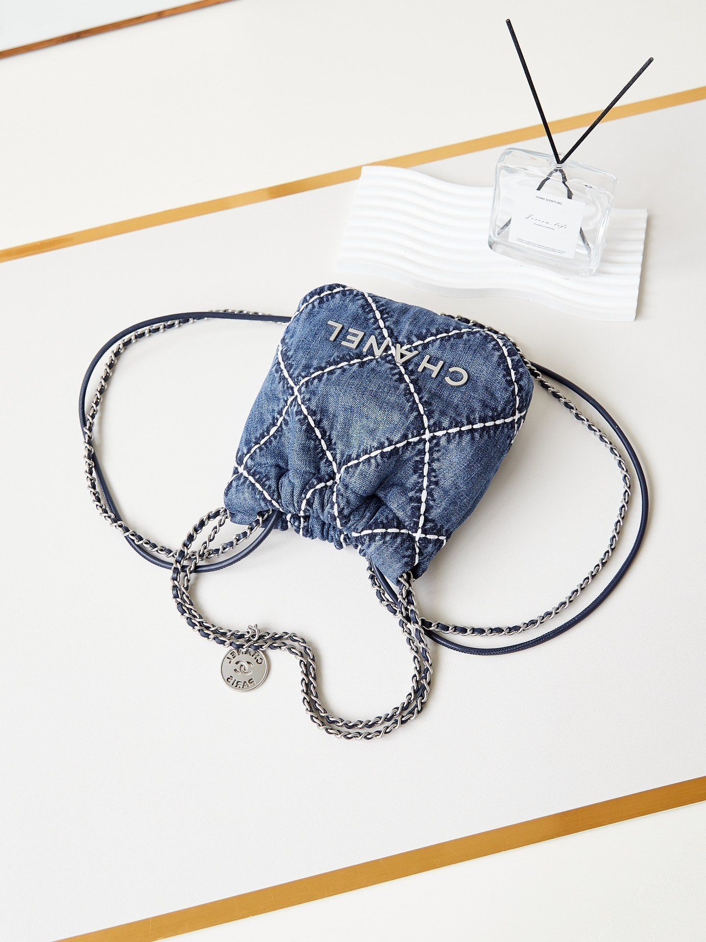 CC 22 MINI BACKPACK STITCHED BLUE DENIM SILVER HARDWARE