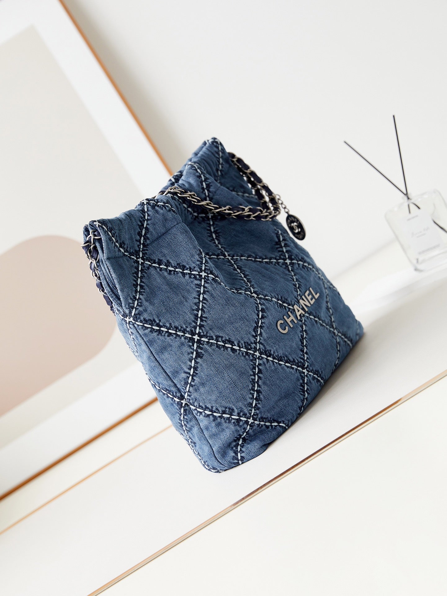 CC 22 HOBO STITCHED BLUE DENIM SILVER HARDWARE